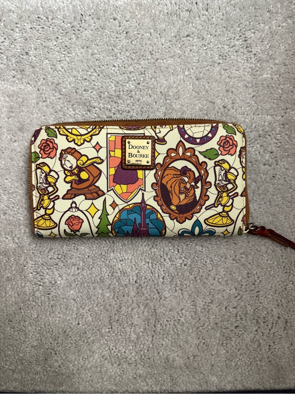 Dooney & Bourke Cream Multicolor Beauty and the Beast Zip Wallet